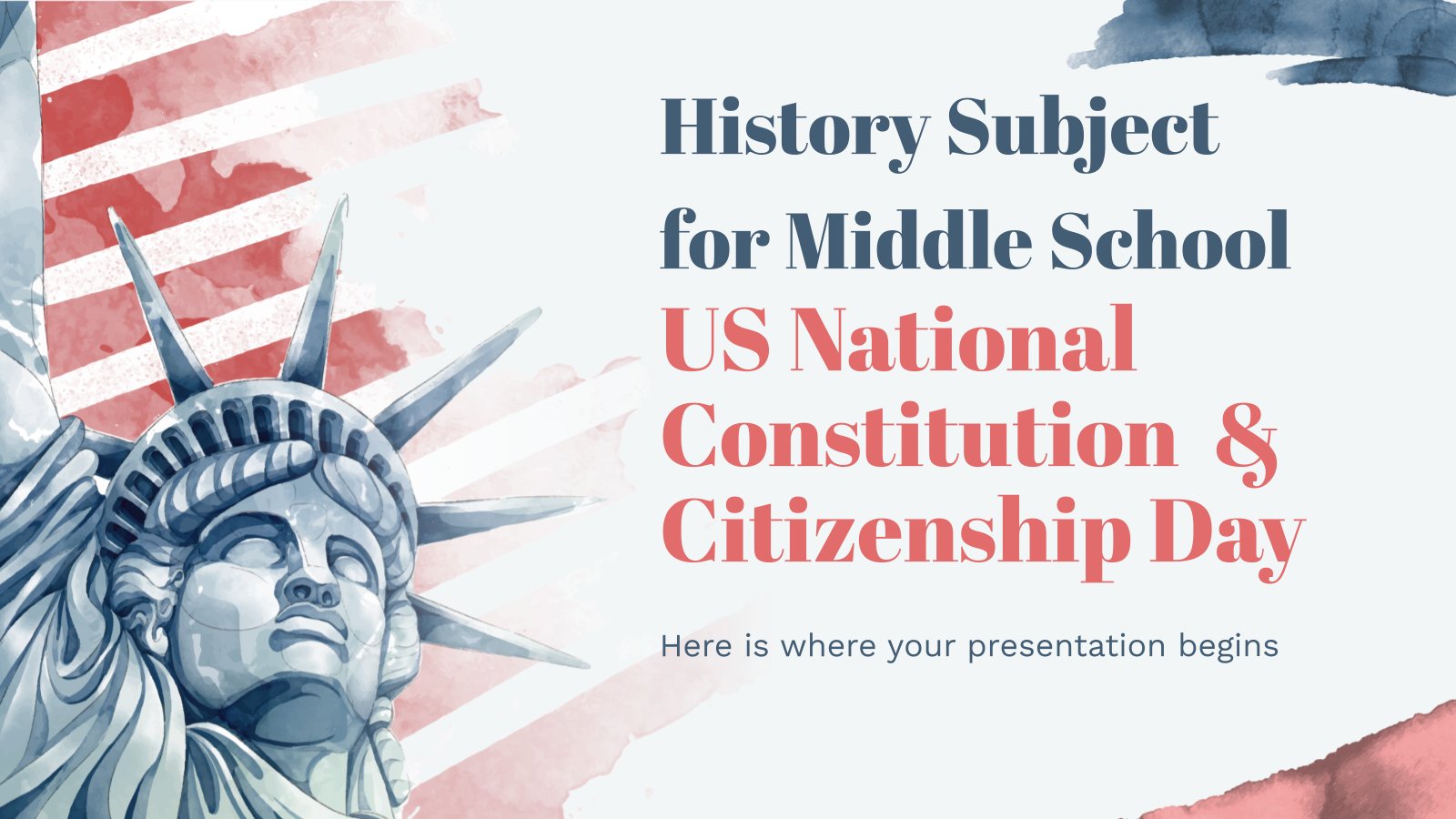 History Subject for Middle School: US National Constitution & Citizenship Day presentation template 