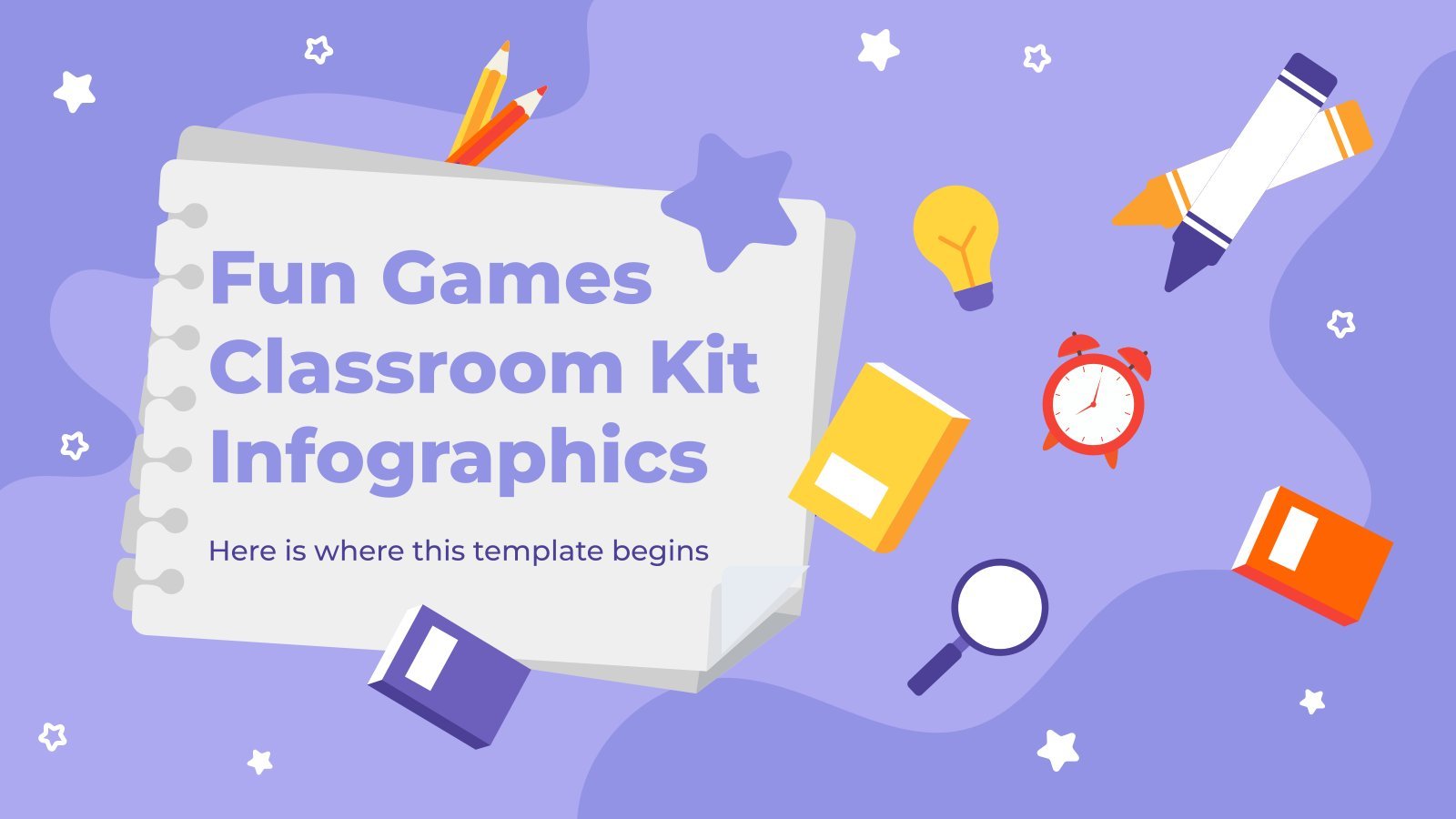 Lustige Spiele-Klassenzimmer Kit Infografiken Präsentationsvorlage